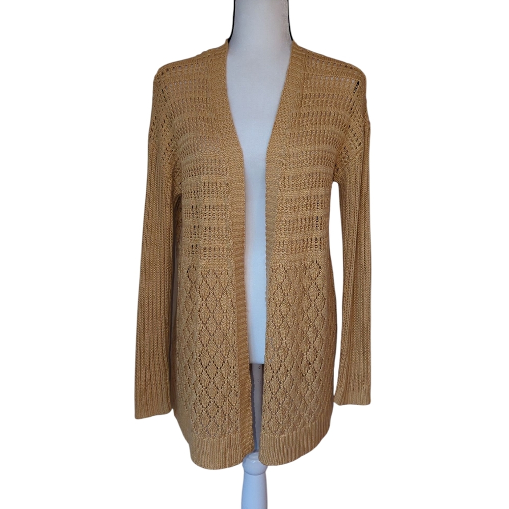 Marled Reunited Clothing Acrylic Longline Open Cardigan Sweater MEDIUM Yellow
